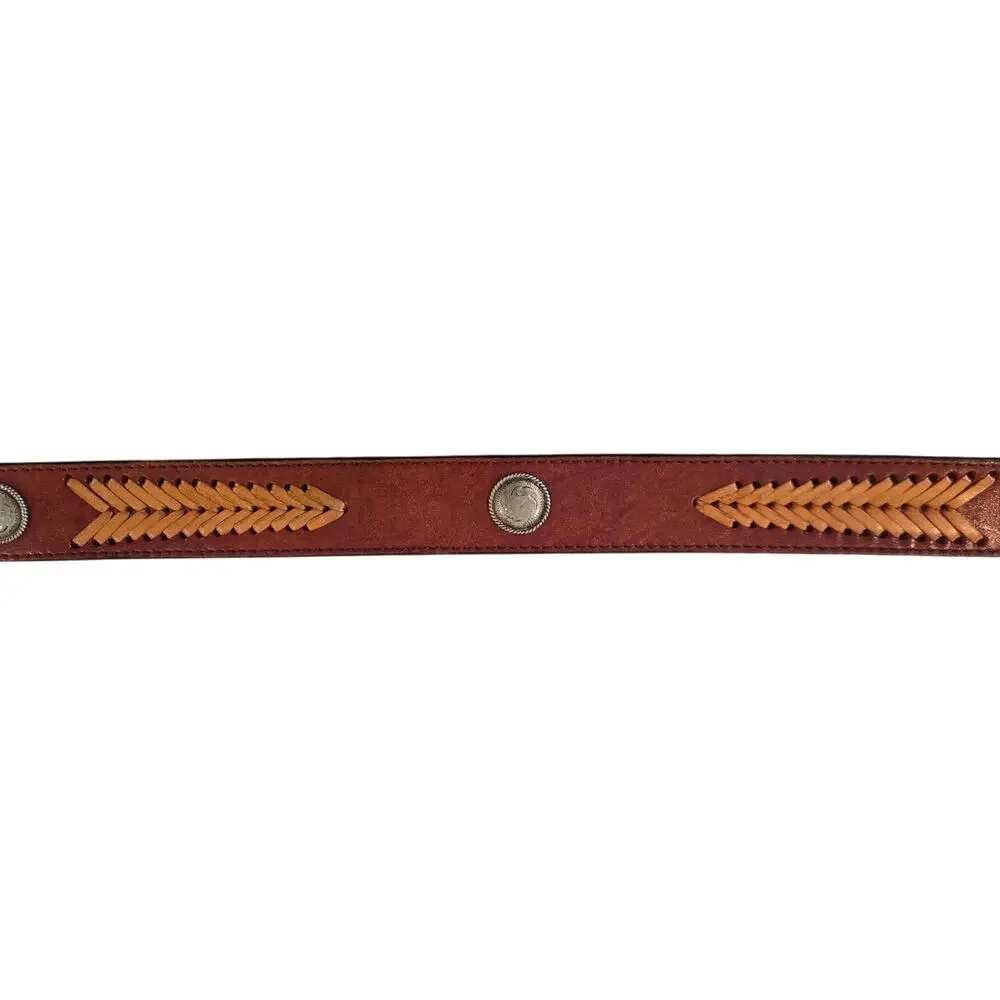 Vintage Handcrafted Western Leather Belt Mens 44 Silver Concho Tooled
